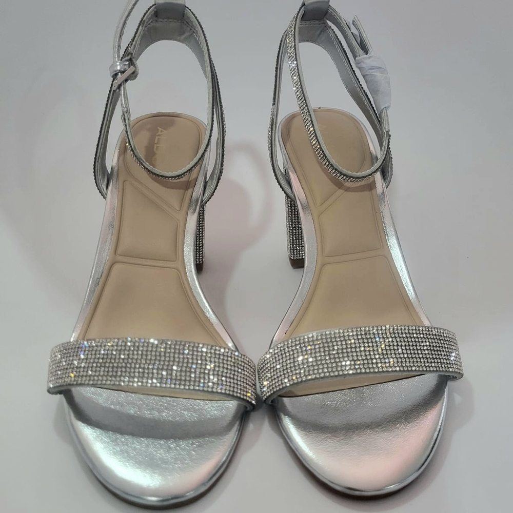 Aldo Silver Heels with Rhinestone Embellishments